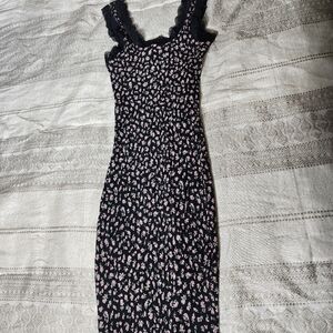 Divided H&M extra small black dress Lacey straps black flowered tank top